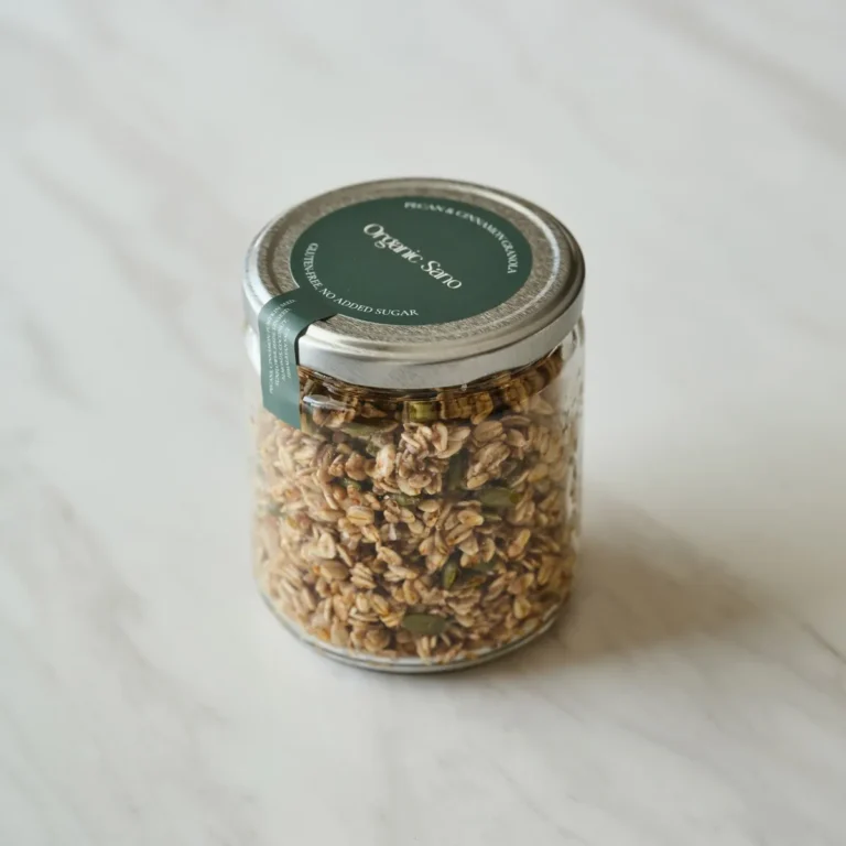 Jar of pecan cinnamon granola